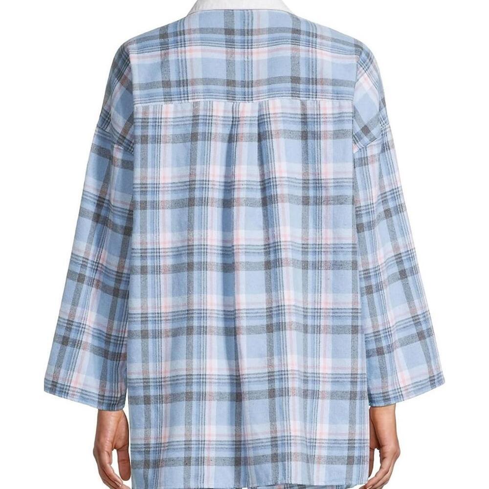 Free people Sunday Morning Sleep Shirt Pale Blue Plaid Size M womens comfy - Picture 2 of 3